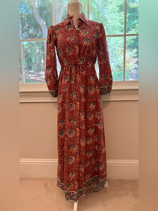 Victoria Dunn Dresses & Skirts - Victoria Dunn Rust Floral Button-Front Maxi Dress XS